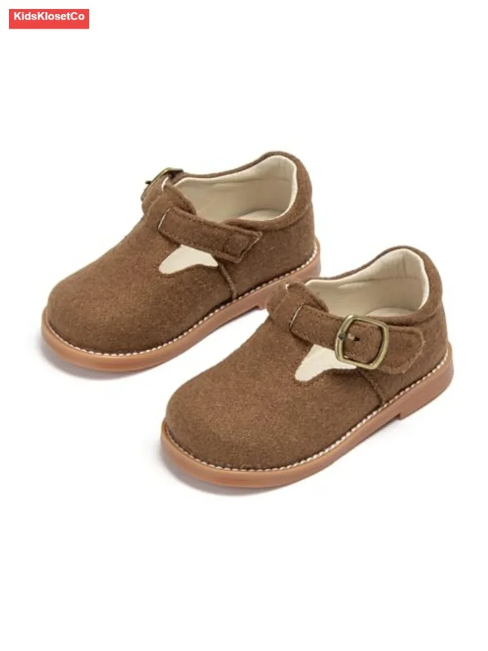 Girls T-Strap Mary Jane Oxfords Plush Felt Upper Hook-and-Loop Non-Slip
